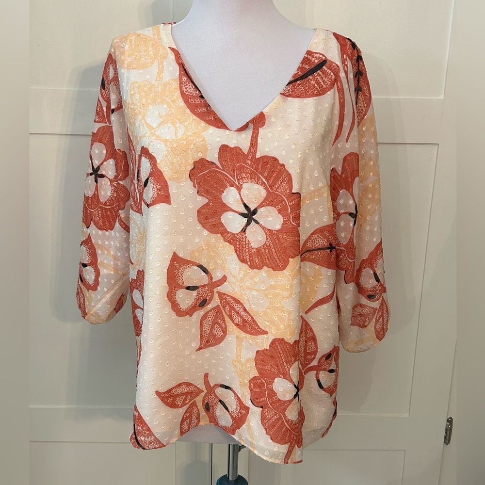 WHBM Women’s Peachy Floral Blouse Top Size M